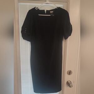 NWOT DKNY Black Short sleeve dress with button decal